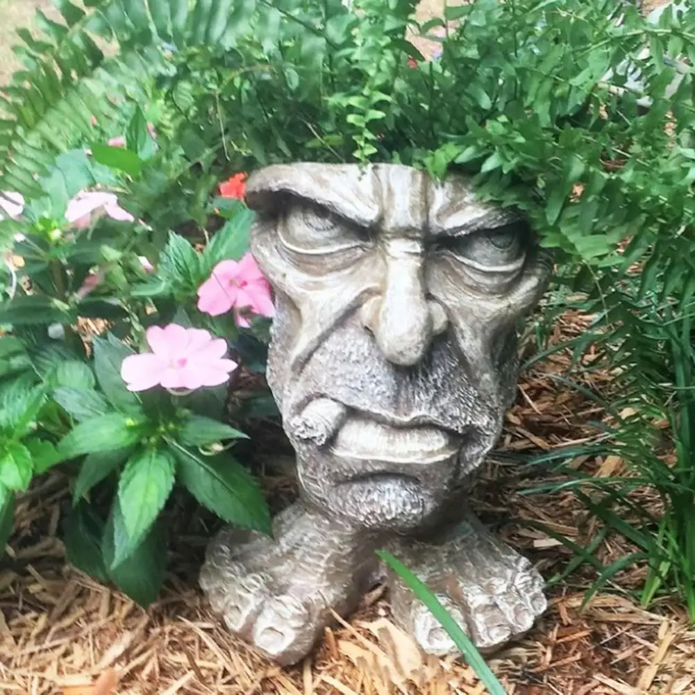 

Flower Pot Anti-deform Non-fading Resin Muggly Face Funny Flower Vase for Garden