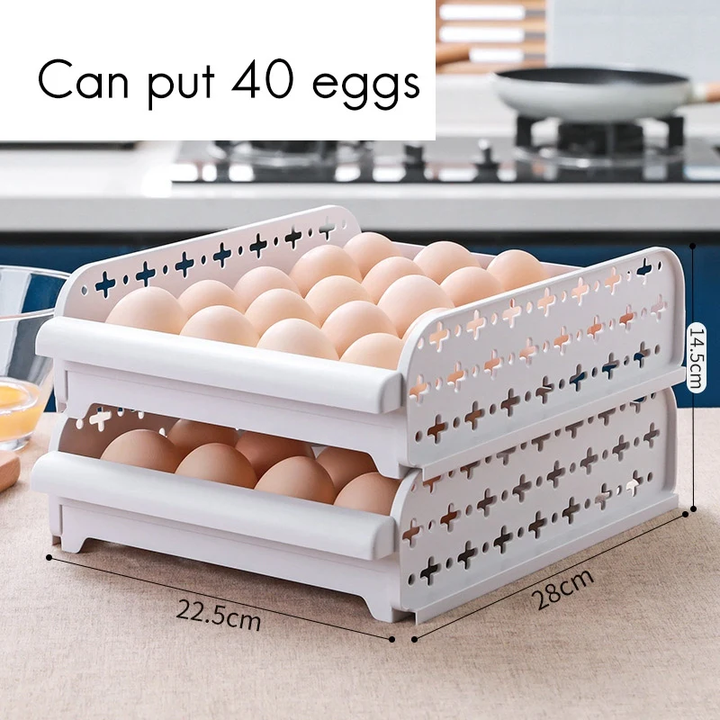 

2 Layer Plastic Egg Storage for Refrigerator, Egg Rack, Stackable Multi-Layer Egg Storage, Saving Space