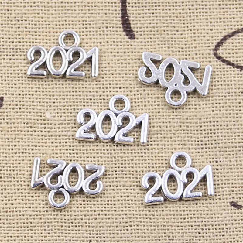 

50pcs Charms Letter 2023 2022 2021 2020 Year 13x9mm Antique Silver Color Pendants DIY Making Findings Handmade Tibetan Jewelry