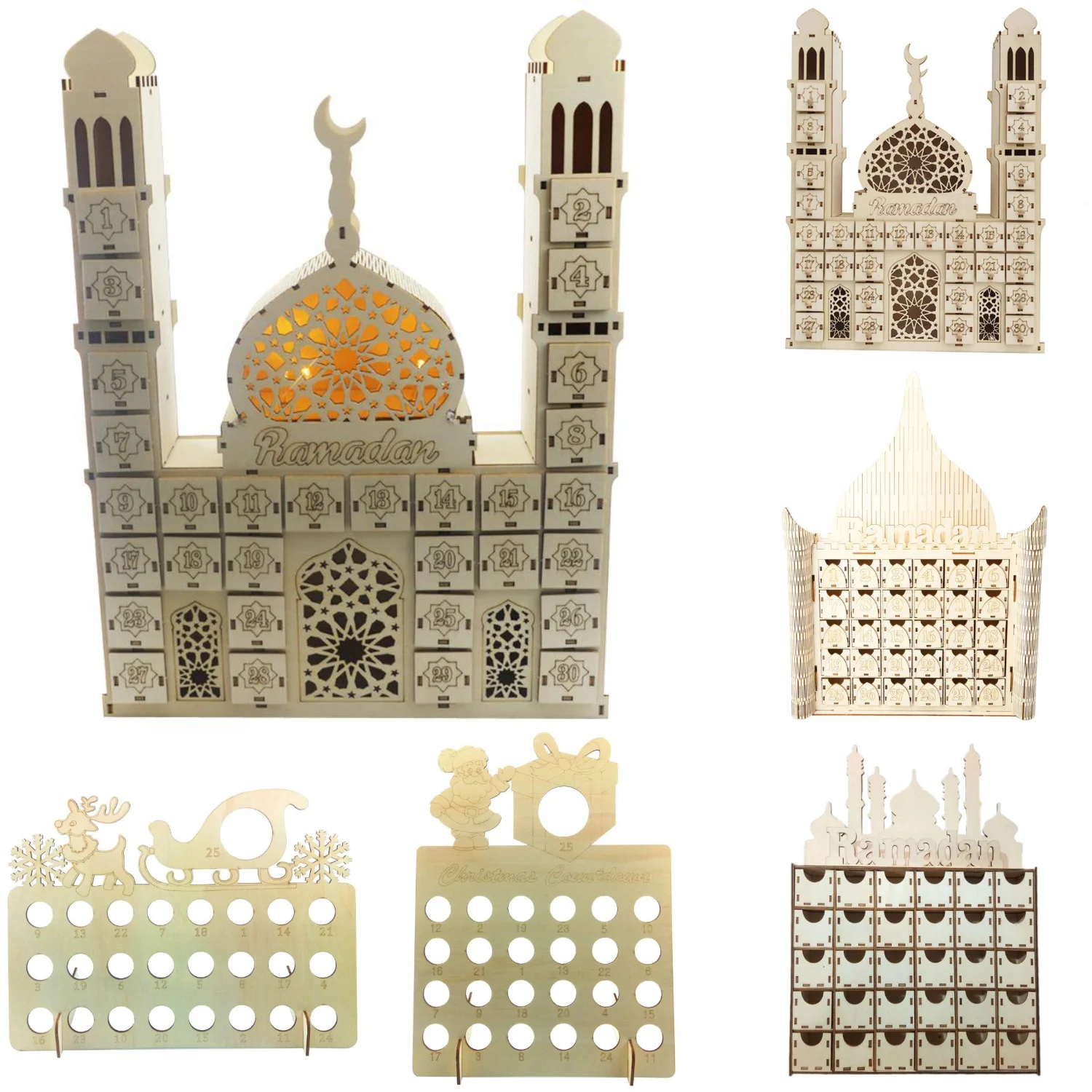 

2021 Hot Ramadan Countdown Calendar DIY Wood Eid Mubarak Ornament Wooden Drawer Home Party Decoration