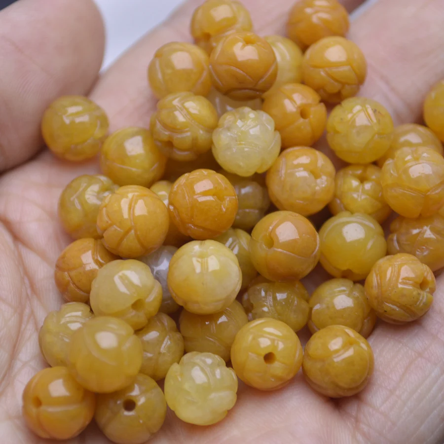 5 натуральных желтых изумрудных бусин лотоса из нефрита для украшений в стиле DIY, оберегов и подарков.