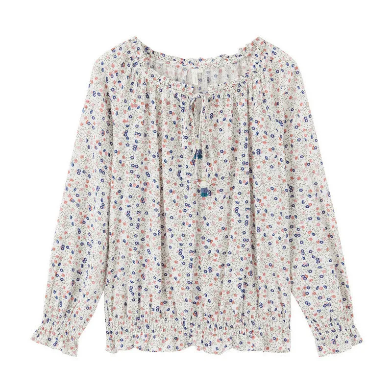 INMAN блузка на весну и осень милая элегантная женская с цветочным узором галстуком