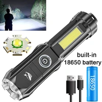 portable usb rechargeable led flashlight powerful flash light zoom torch with 3 light modes built in battery camping light