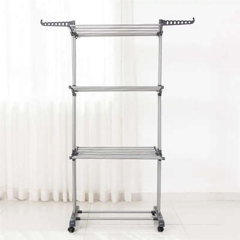 

Hot Folding Drying Dryer Rack Hangers 3 Tiers Clothes Laundry with Wheels Cloth Shoes Hanger