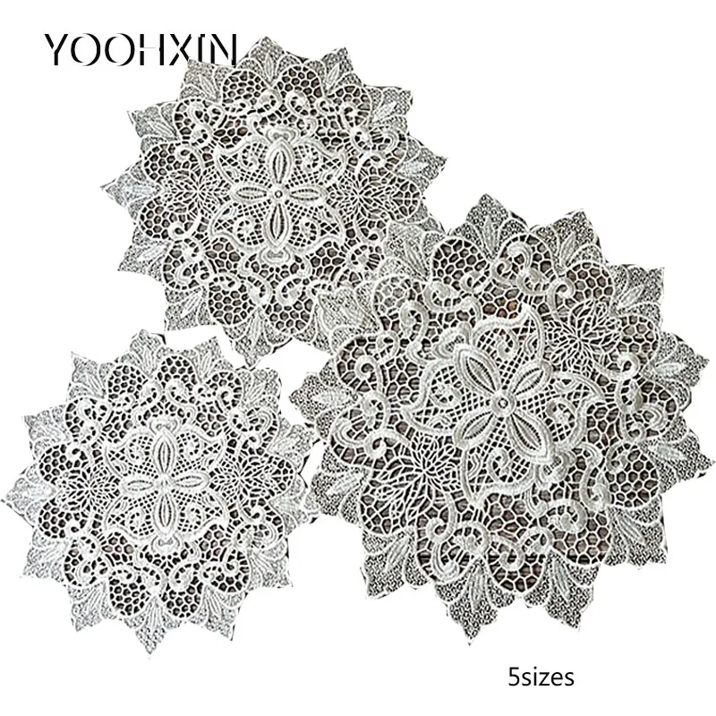 5 размеров Белое кружевное платье круглый бриллиант вышивка стол место коврик