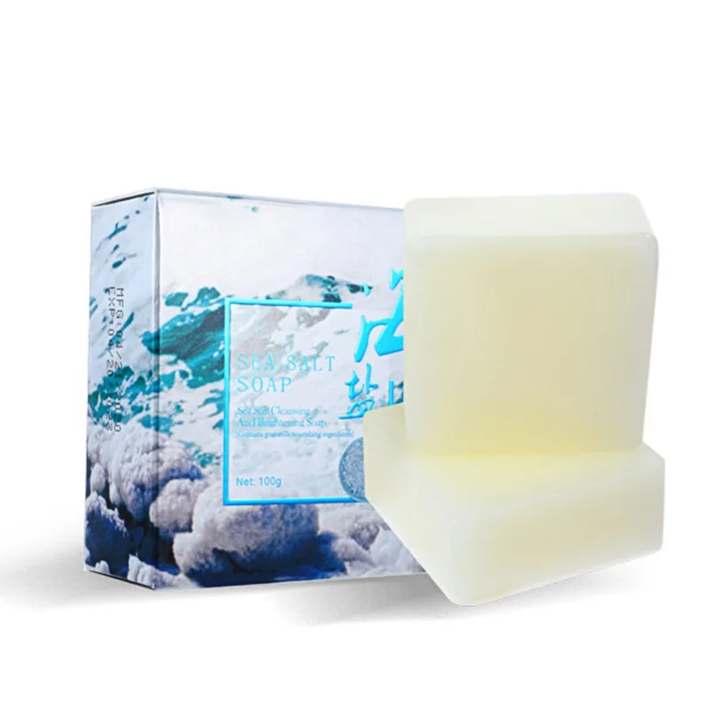 Handmade Sea Salt Soap Cleaner Removal Pimple Pores Acne Treatment Goat Milk Moisturizing Whitening Face Care Wash Soap and Bag