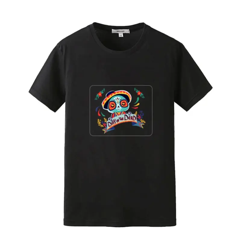 

Day of the Dead in Mexico LED Electro Luminescent EL Acoustic Control Sound Activated Light Up Music T Shirt for Party