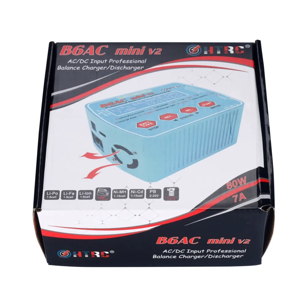 HTRC imax B6AC Mini V2 Цифровой Радиоуправляемый баланс зарядное устройство Dis 80 Вт 7A
