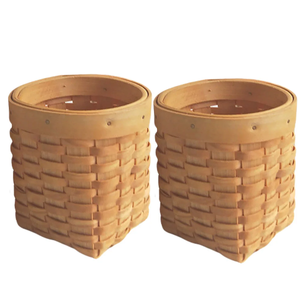 

2Pcs Hand Woven Pen Container Desktop Sundries Organizer Wood Woven Basket