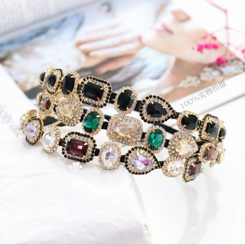 Новая повязка для волос с кристаллами в стиле барокко Золотая металлическая