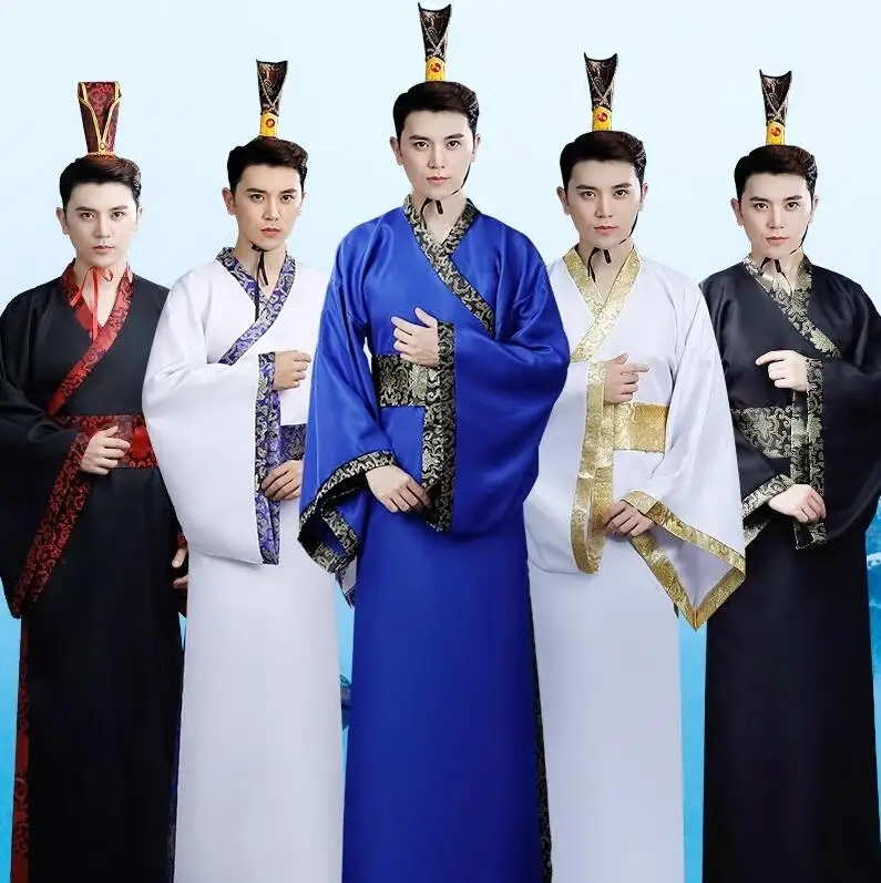 XinHuaEase Hanfu Men Chinese Traditional Ancient Costume Dance Clothing Long Sleeve Satin Robe Dress Boy Qing Dynasty Plus Size