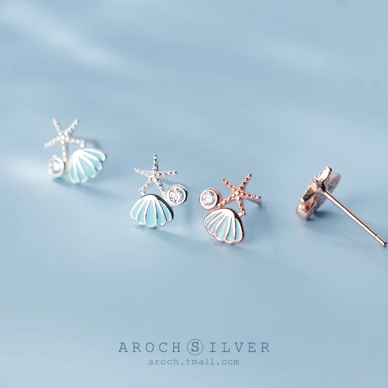 

Silver Plated Shell Starfish Stud Earrings for Women Design Fashion Exquisite CZ Crystal Jewelry 2021 Elegant Girl Party Gift