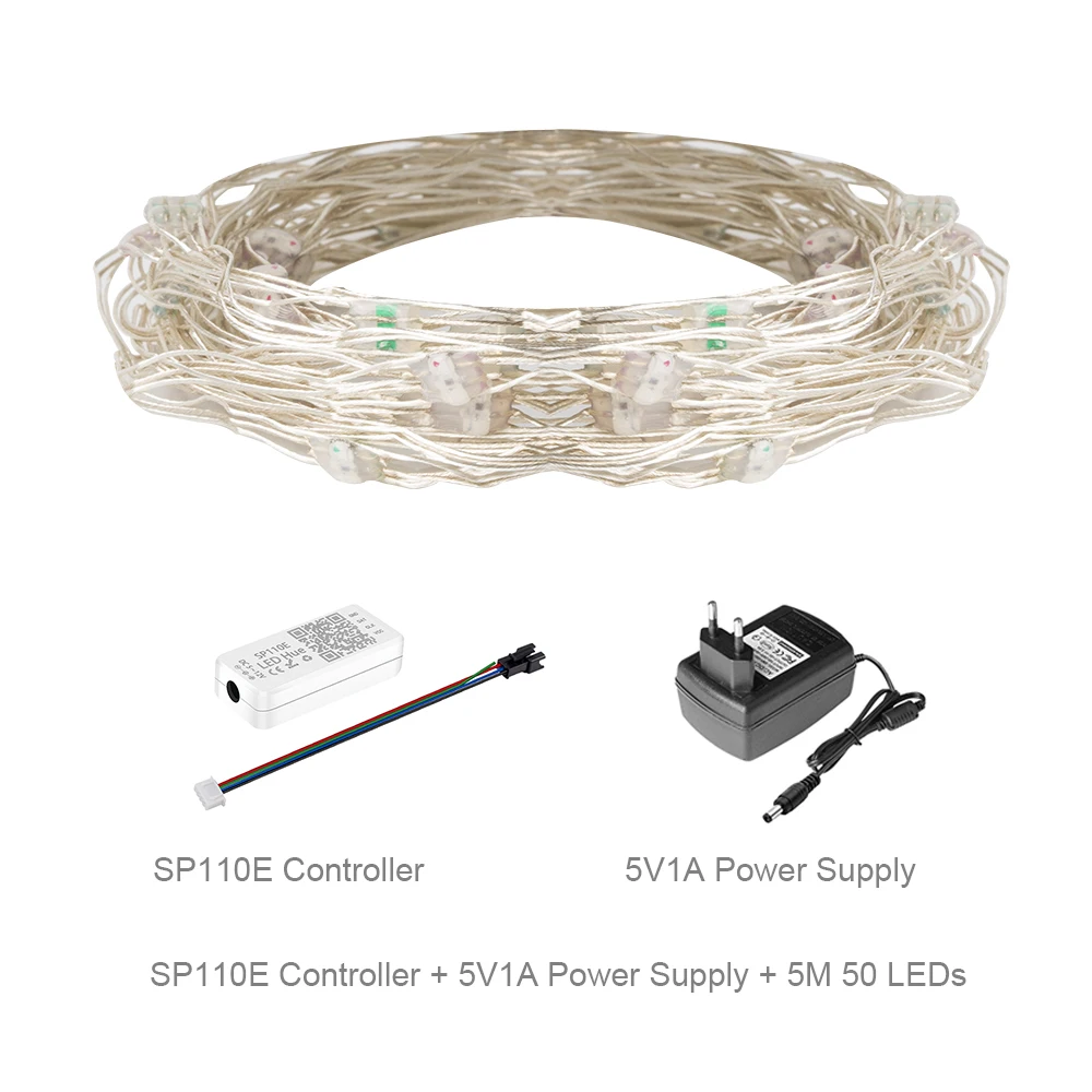 50 шт./строка WS2812B RGB светодиодный модуль WS2812 IC светодиодный модуль 5-6 м струнный музыкальный контроллер индивидуальный адресуемый 4 цвета провода DC5V - Цвет: SP110E 5m Copper Set