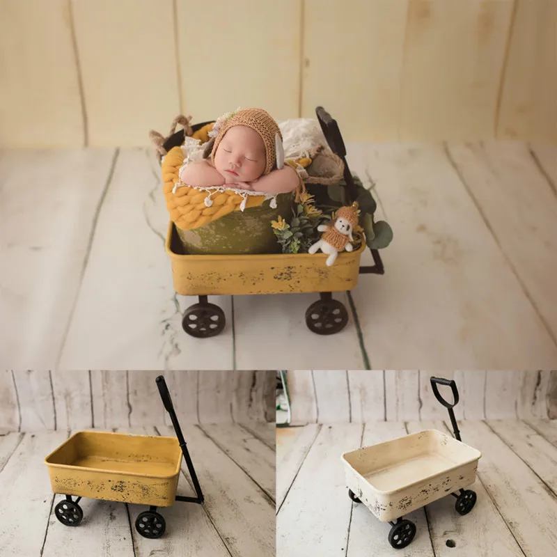 Newborn Photography Props Retro Posing Trolley Handcart Iron Mini Bus Fotografia Baby Shoot Accessories Posing Container