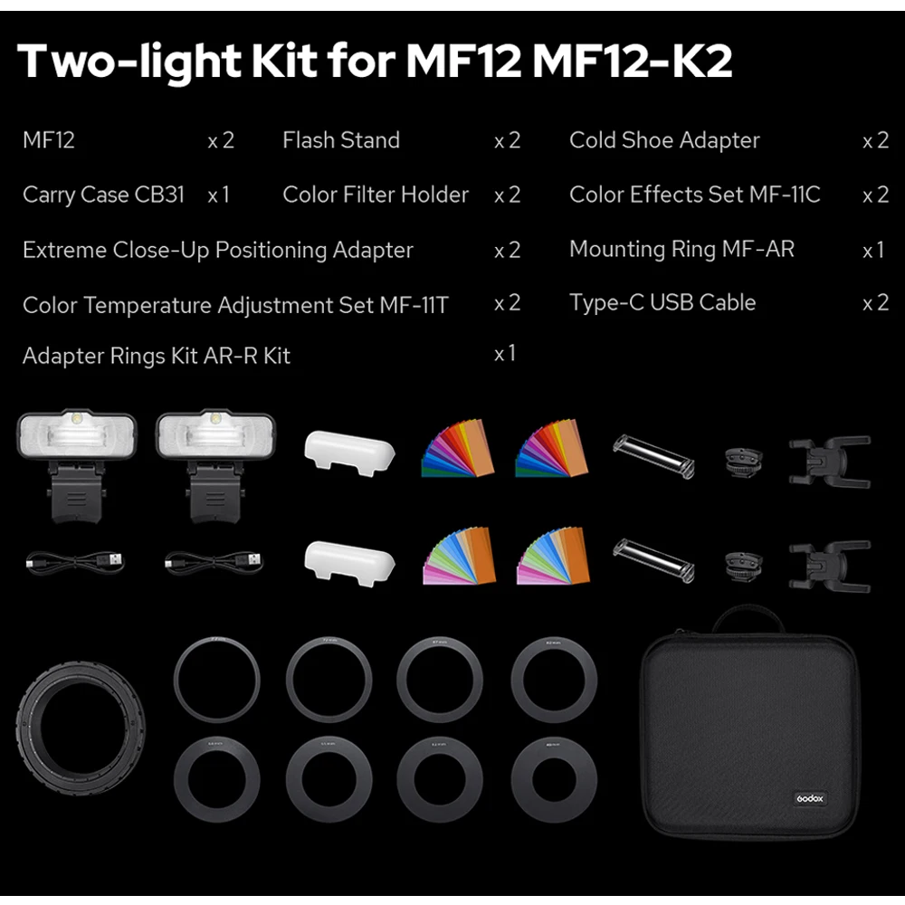 Godox MF12-K2 MF12 Macro Flash Light 2.4GHz Wireless Control built-in X System TTL Flash Speedlite with Color Filter for Canon images - 6