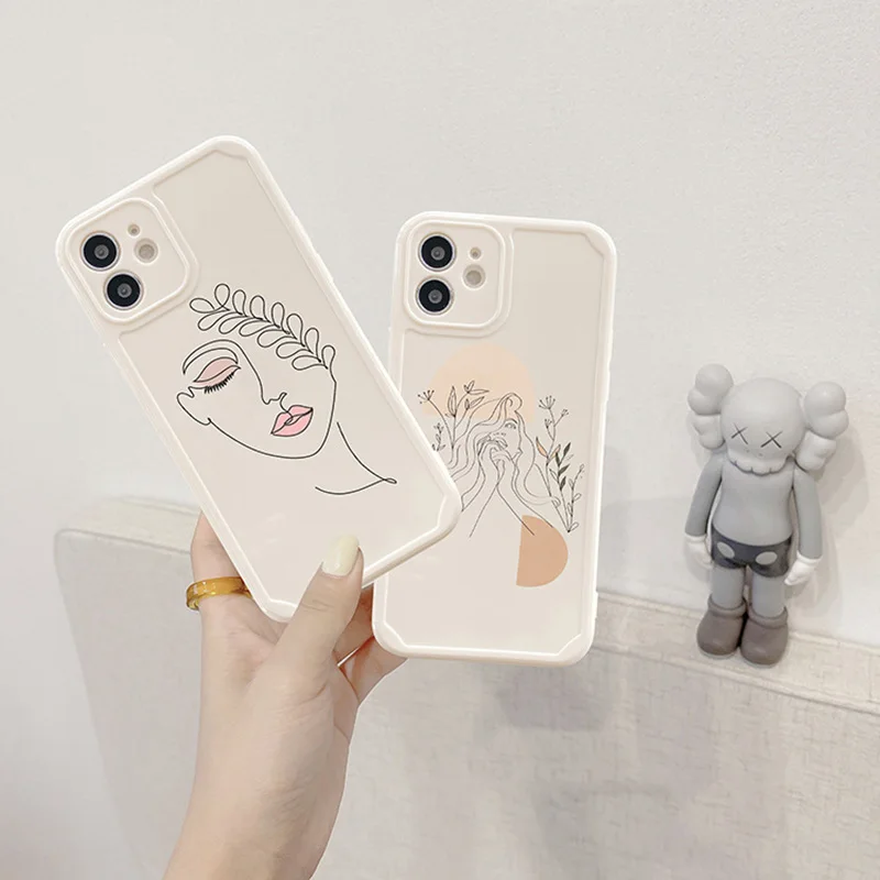 

Phone Case For iPhone 12 Pro Max 11 Pro Max X 7 8 Plus XR XS Max Abstract Line Face Soft Back Cover