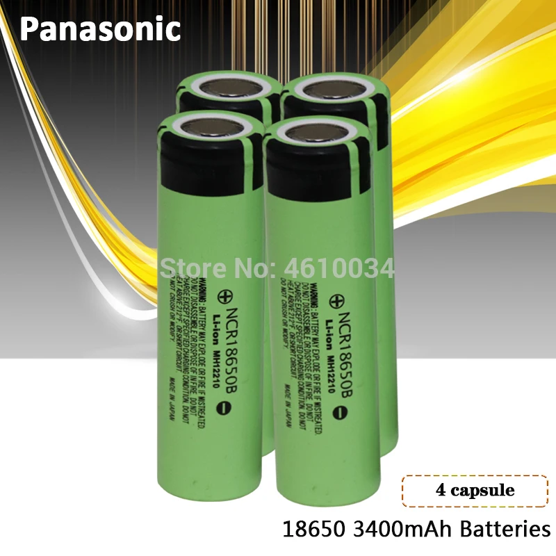 

4pc Panasonic 100% original 3.7v 18650 3400mah lithium Rechargeable battery NCR18650B For Flashlights brakes computers