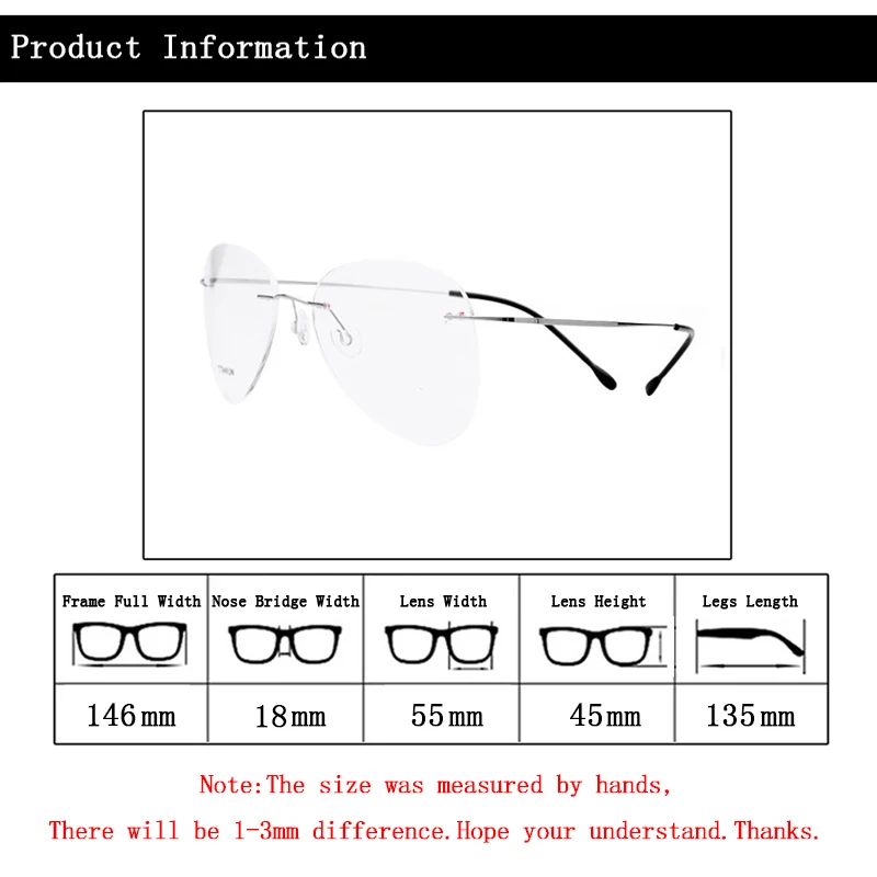 Оправа для очков Пилот без оправы мужчин и женщин аксессуар в оправе из