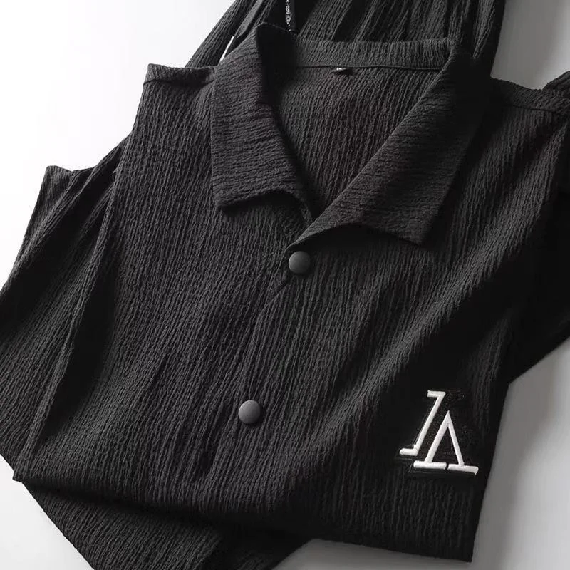 

2021 new summer short sleeve suit men's cardigan Shirt Pants thin sports trend leisure two piece suit