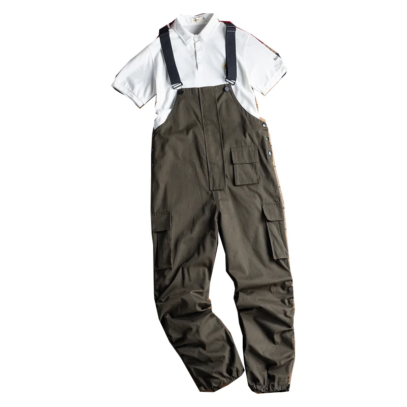 Army Green Loose Large Size Overalls Men's Hip Hop Street Overalls Solid Color Casual Pants