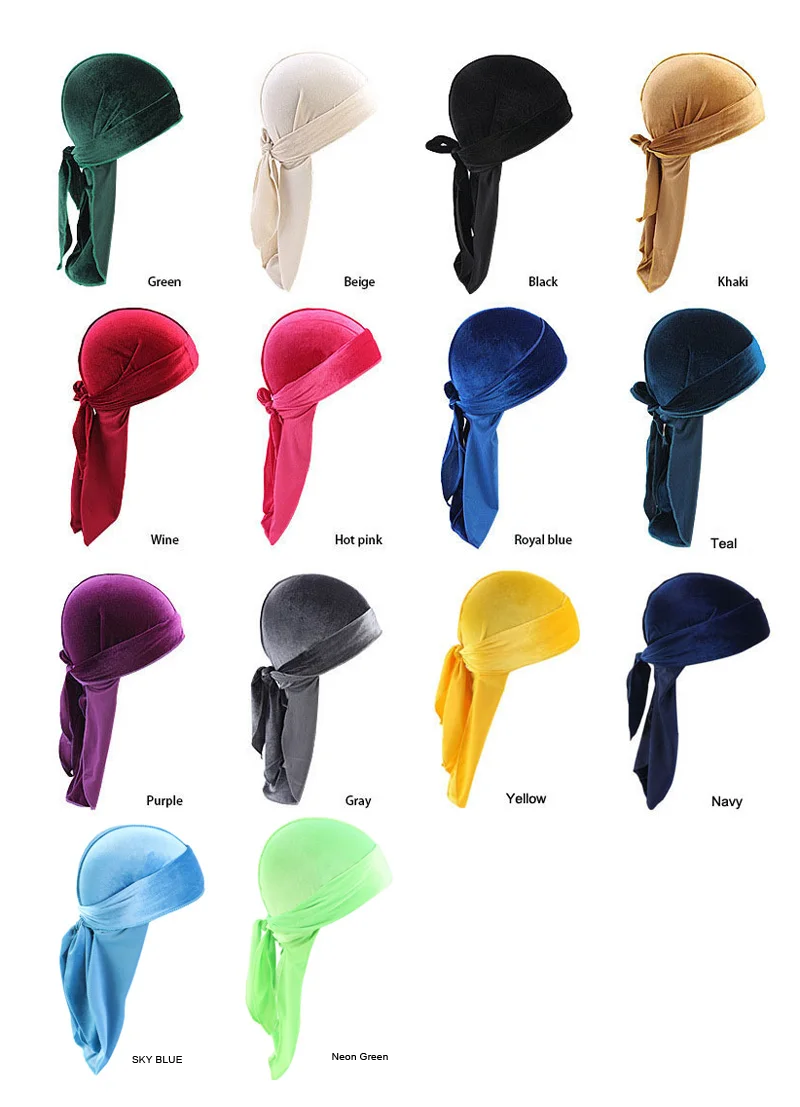 

Unisex Velvet Durags Bandana Turban Doo rag Biker Headwear Headband Pirate Hat Women Men Headwrap Hair Accessories
