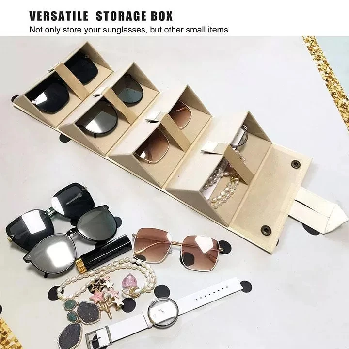 

Leather Multiple Glasses Storage Case Sunglasses Travel Organizer store Bags Foldable Eyeglasses S