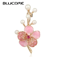blucome enamel pink flowers plant brooches simulated pearl rhinestone cherry blossoms flower banquet wedding brooch pins gift