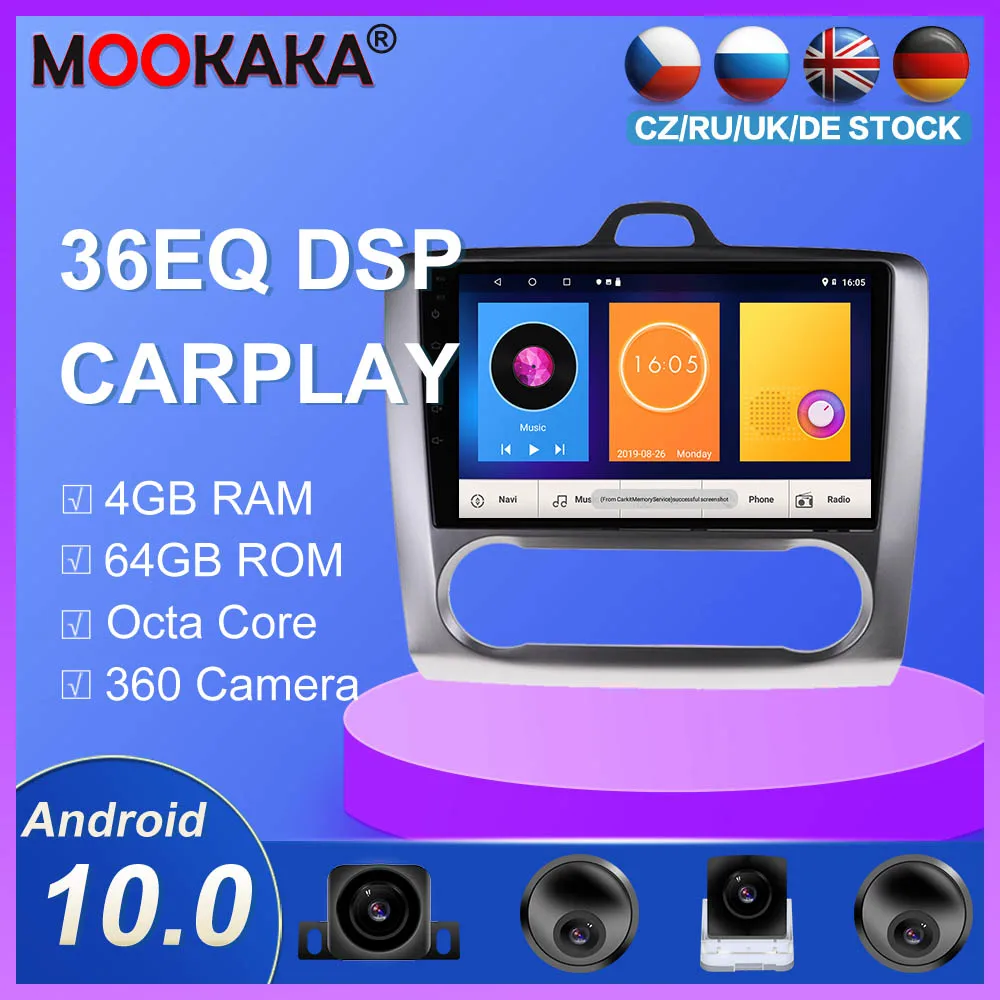 Android 10 64 Гб GPS навигация для Ford Focus 2 2004 2011 Автомобильный dvd плеер aoto Радио Стерео