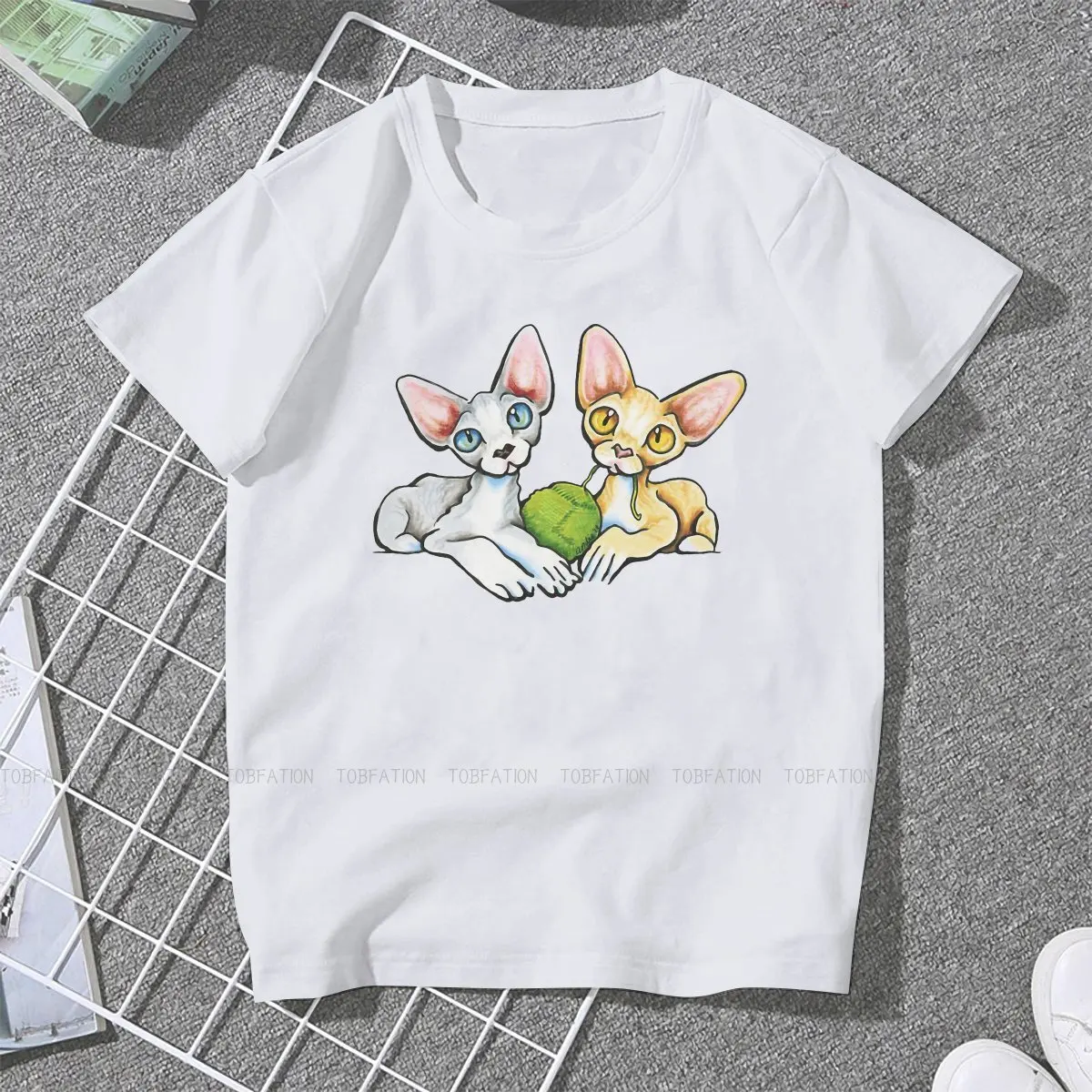 Double Devons Women's T Shirt Canadian Hairless Cat Sphynx Ladies Tees Kawaii O-neck Tops Graphic Tshirt Loose 4XL Fashion | Женская