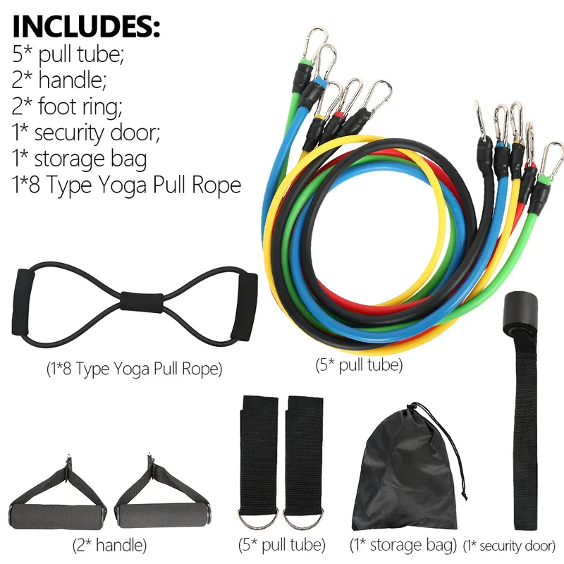 

12 Pcs Unisex Resistance Bands Set Body Building Pull Rope Home Portable Fitness Equipment Colorful PVC Ropes for Men Women