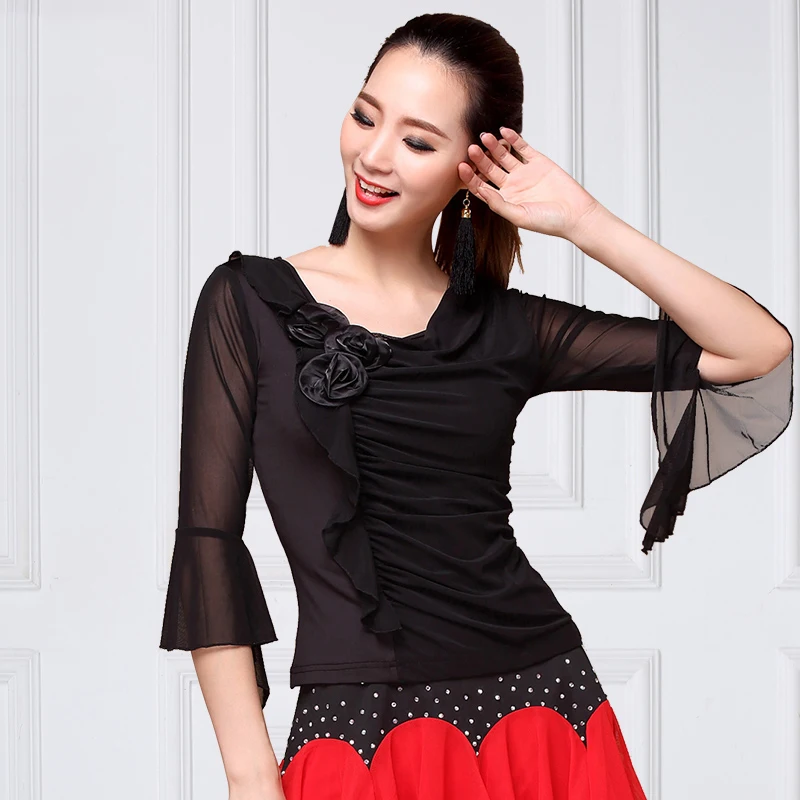 Рубашки для бальных танцев женские блузки латиноамериканских ча-ча фламенко