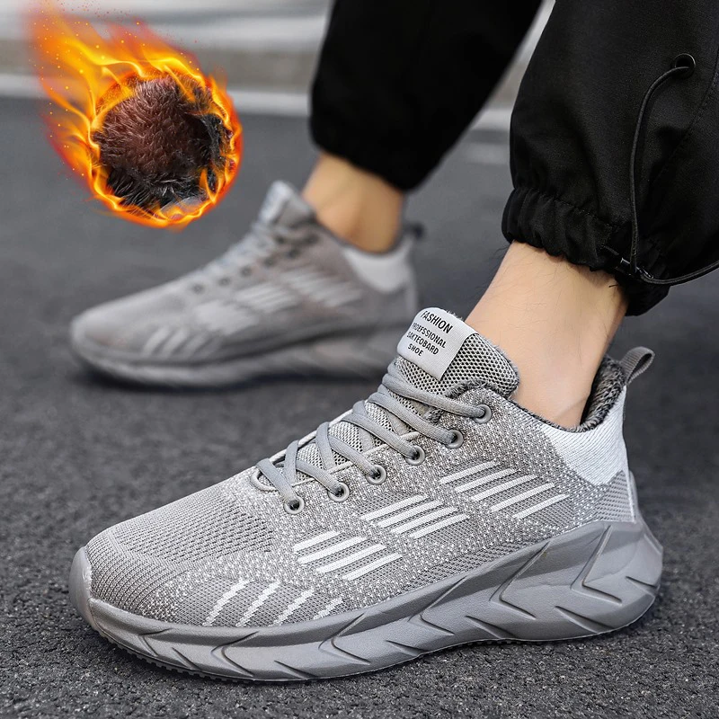 Damyuan New Fashion Men's Running Shoes 47 Big Size Mesh Warm Fur Snow Winter Shoes Split Leather Comfortable Ankle Warm Boots