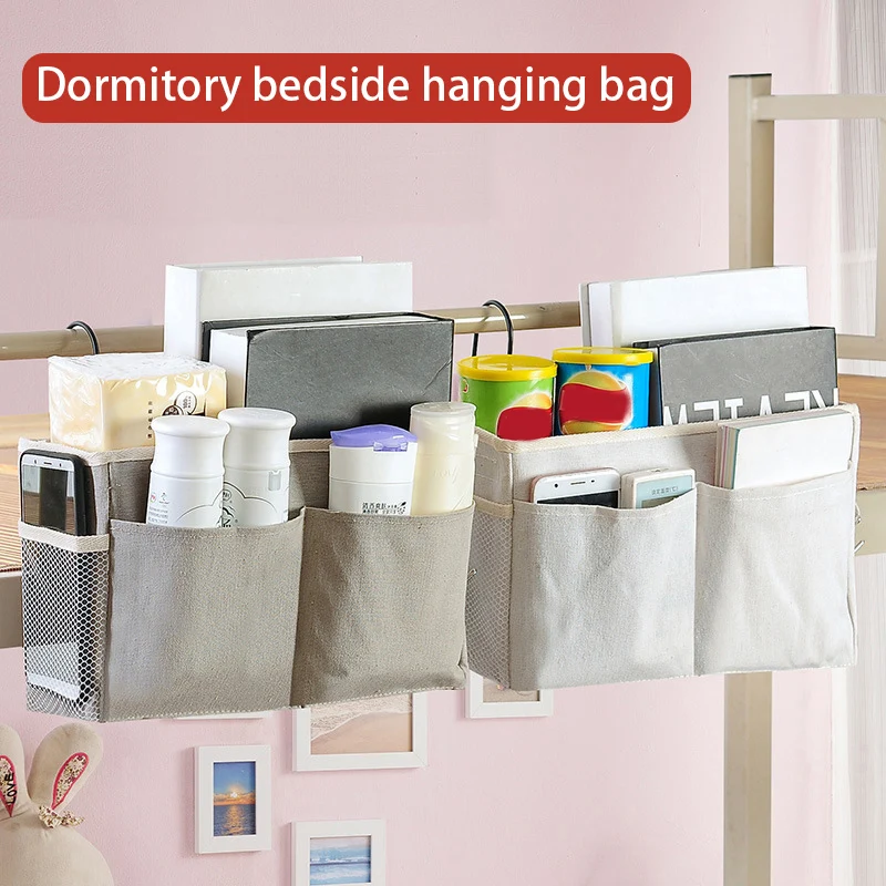 

Bedside Hanging Storage Bag With Detachable Frame Dormitory Over The Door Canvas Organizer Pockets With Side Pouch Organizers