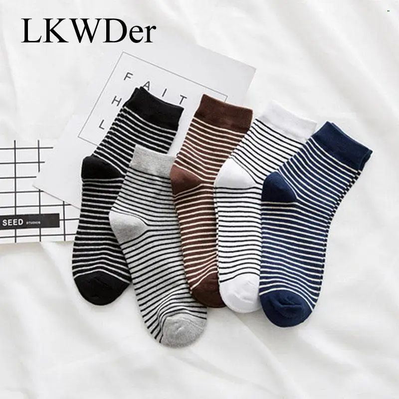 5 Pairs Men Socks Business Casual Middle Tube All-match Cotton Socks Striped Spring Autumn Four Season Comfort Male Meias Crew
