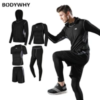 6pcsset mens tracksuit gym fitness compression sports suit clothes running jogging sport wear tight quick dry running sets new