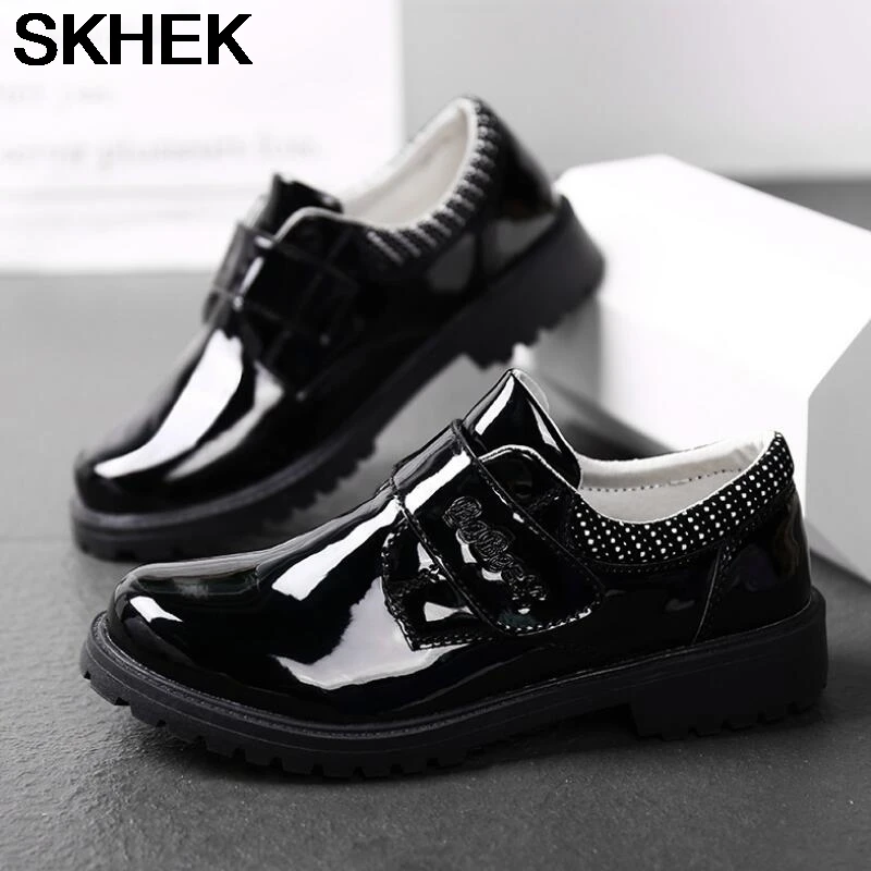 Черные осенние детские туфли SKHEK кожаные для мальчиков с резиновым узором