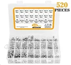 520 шт.лот M3M4M5M6 304 Шестигранная головка с шестигранной головкой из нержавеющей стали, винты с шестигранной головкой, гайки и шайбы с шестигранным ключом