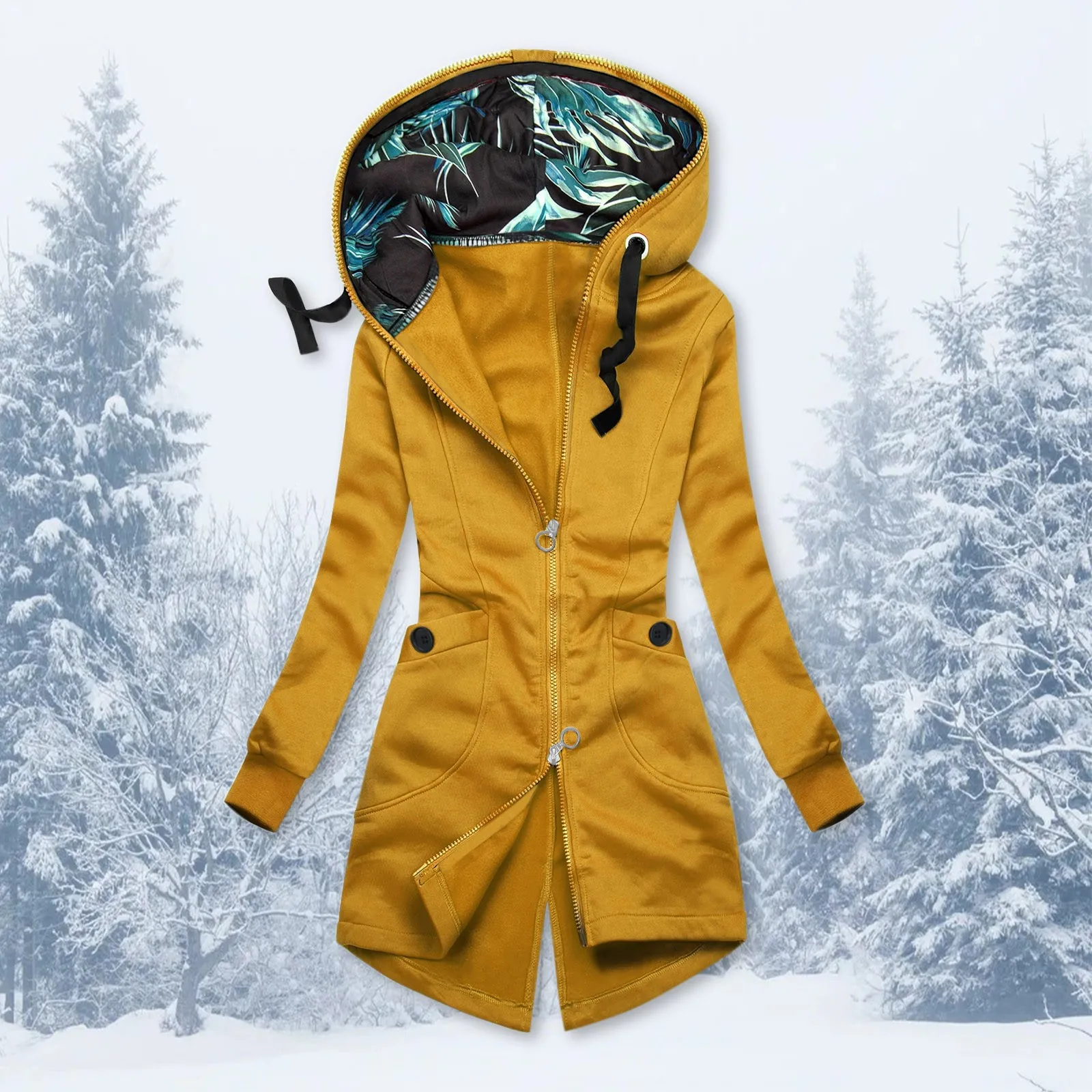 Женская однотонная толстовка с капюшоном и цветочным принтом на осень/зиму |