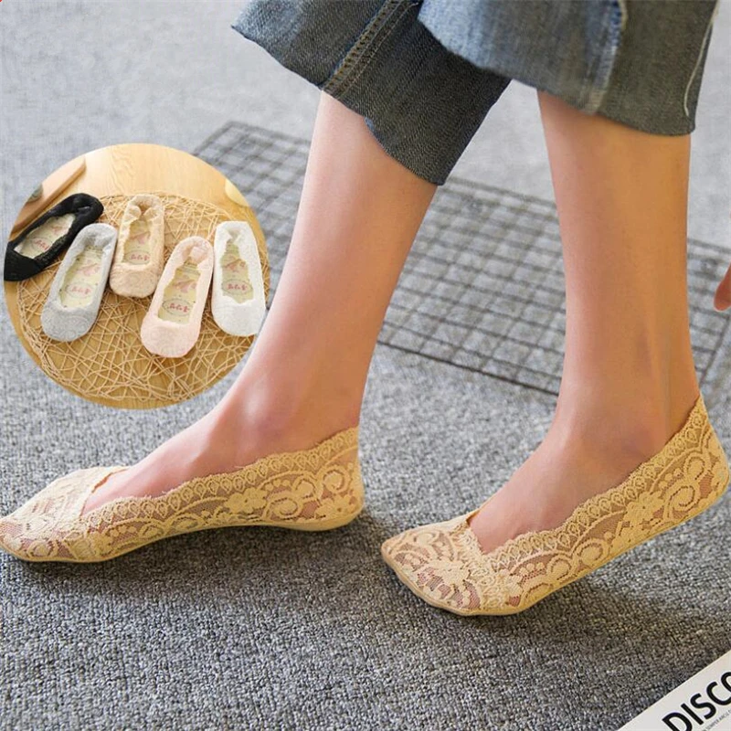 1 пара силиконовых нескользящих мягких и удобных носков хлопковые кружевные