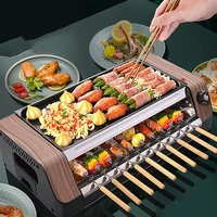 Home Korean smokeless automatic rotary electric barbecue machine non stick baking plate indoor barbecue string machine double