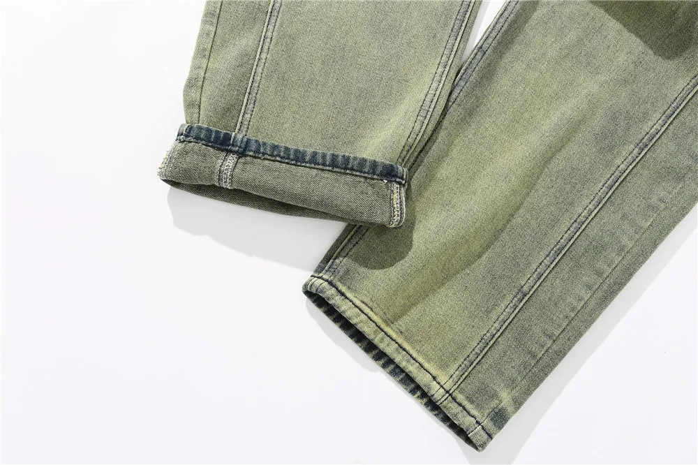 

Green vintage jean 2021 men designer jeans for men street wear men clothing biker jeans BAN-7736