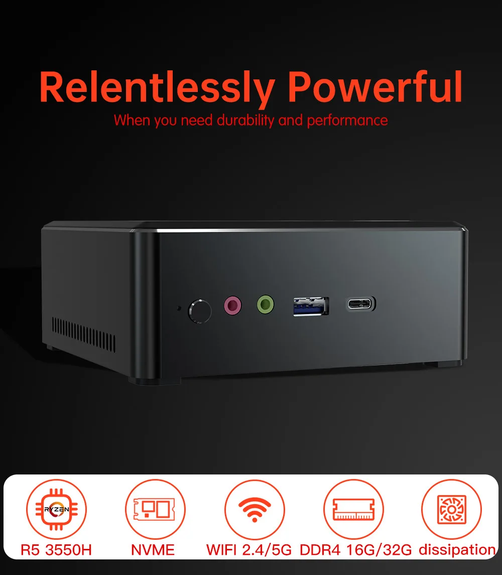 TOPTON Мини ПК AMD Ryzen 7 2700U 5 3550H Vega Graphic 2 * DDR4 M.2 NVMe игровой компьютер Windows 10 3x4K Type C HDMI2.0 DP AC