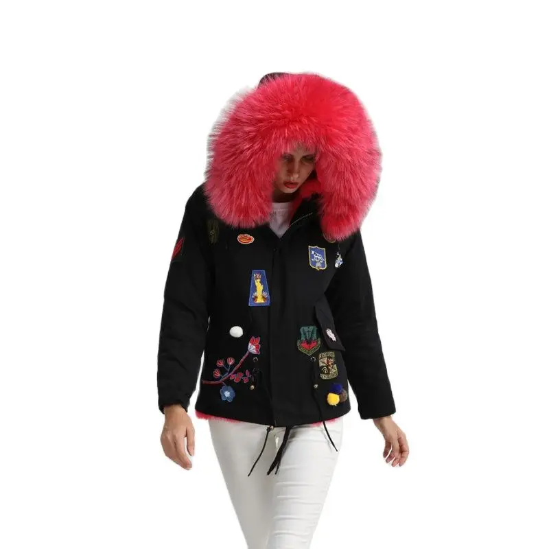 Меховая парка с бусинами женская верхняя одежда персиково Красная Женская мехом