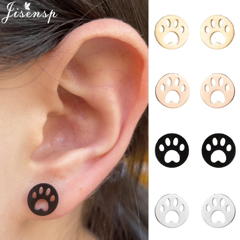 

Punk Black Stainless Steel Dog Paw Stud Earrings Women 2021 Minimalist Jewelry Cat Footprint Earings Ear Piercing Girls Brincos