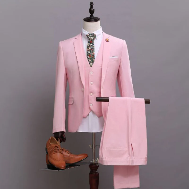 

2021 розовые торжественные Свадебные Для мужчин подходит для лацканов с надрезом индивидуальный заказ смокинг для жениха 3 предмета, куртка, ...