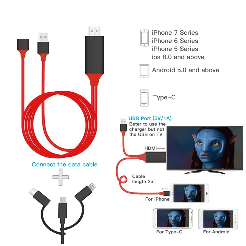 USB к HDmi-совместимый кабель HDTV TV цифровой av-адаптер 2 м смарт-конвертер для Apple Android