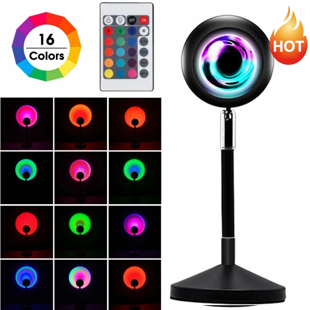 

RGB проектор с радужным закатом, 16 цветов, атмосферный светильник, домашний фон, украшение для стен, лампа с закатом, домашний декор, новое обн...