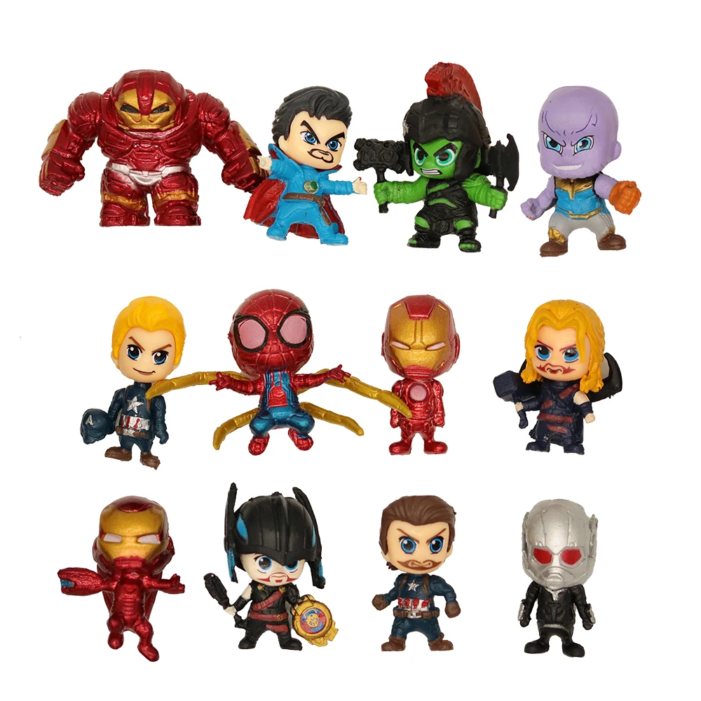 Мстители миниатюры Marvel ПВХ Фигурки Человек-паук Фигурки, детские игрушки Капитан Marvel Бэтмен Человек-паук Халк