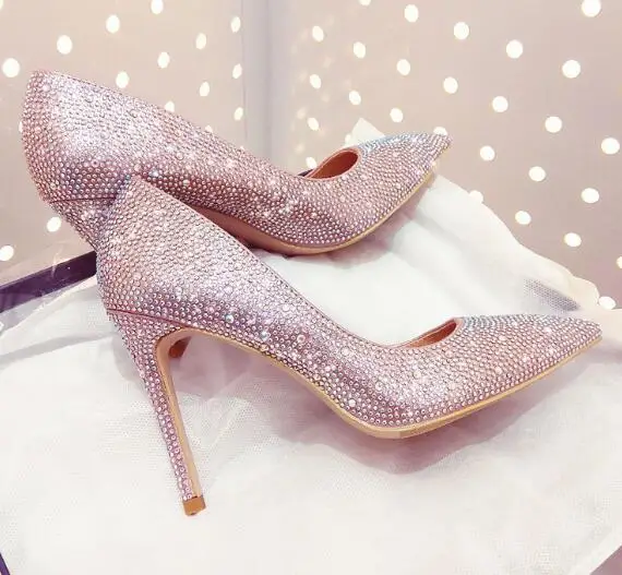 

Moraima Snc Bling Bling Crystal Embellished High Heel Shoes Sexy Pointed Toe party Wedding Shoes Woman Stiletto Heels
