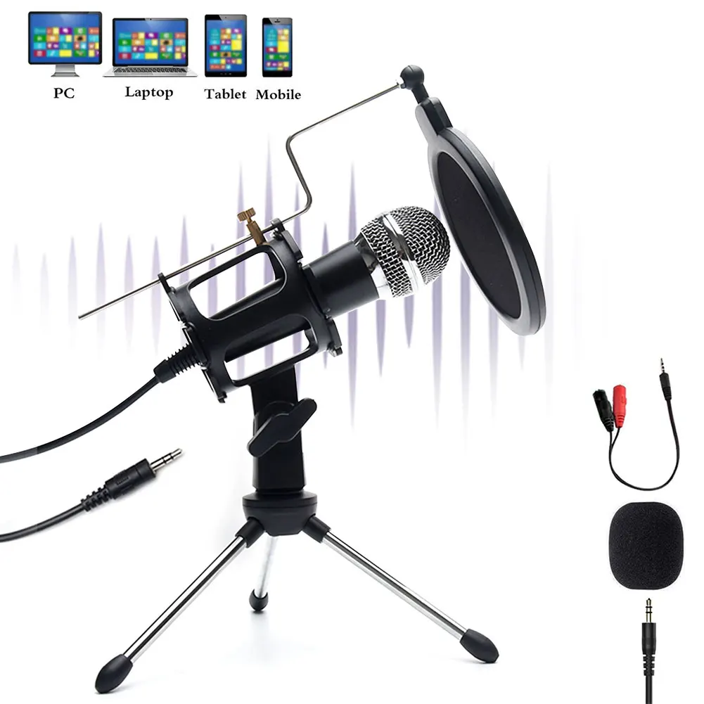 

Plug And Play Sing Laptop PC Studio Microphone Set Desktop Bracket Multifunctional For Recording Portable Phone USB 3.5mm